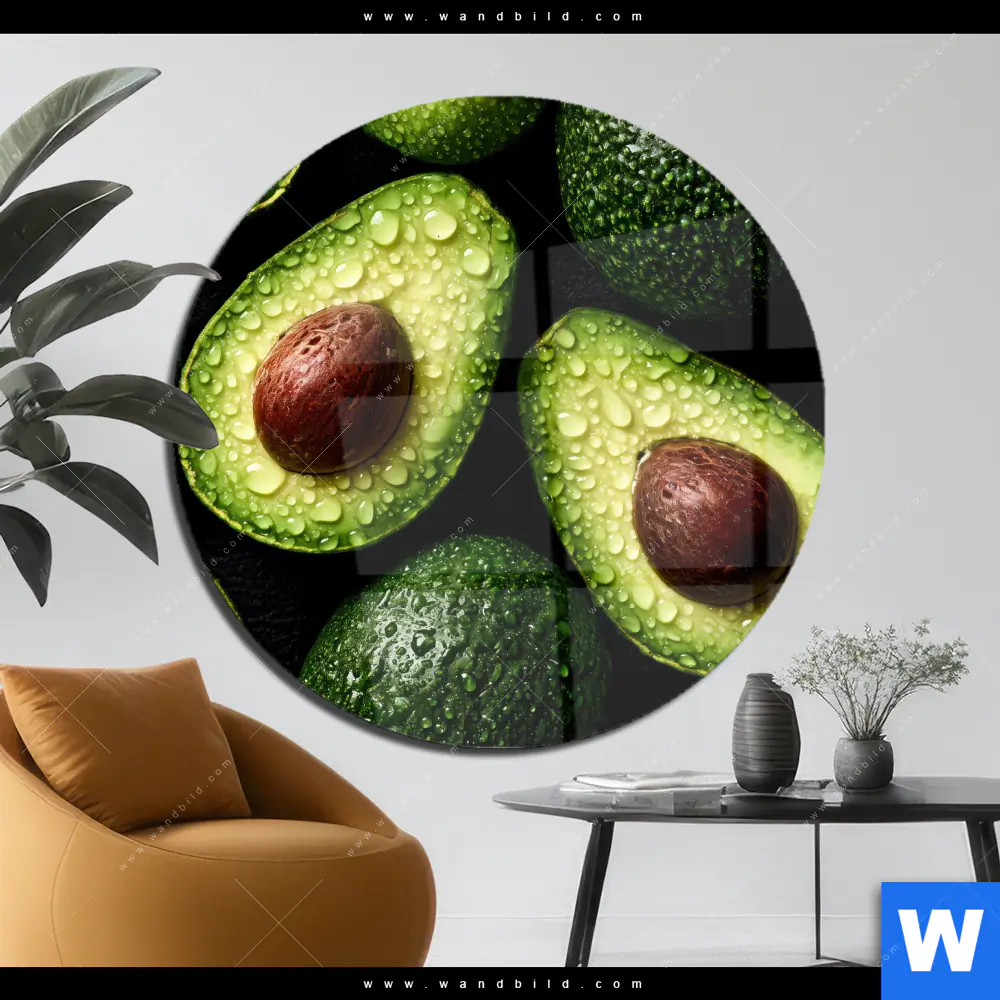 Acrylglasbild | Avocados mit Wassertropfen | Rund