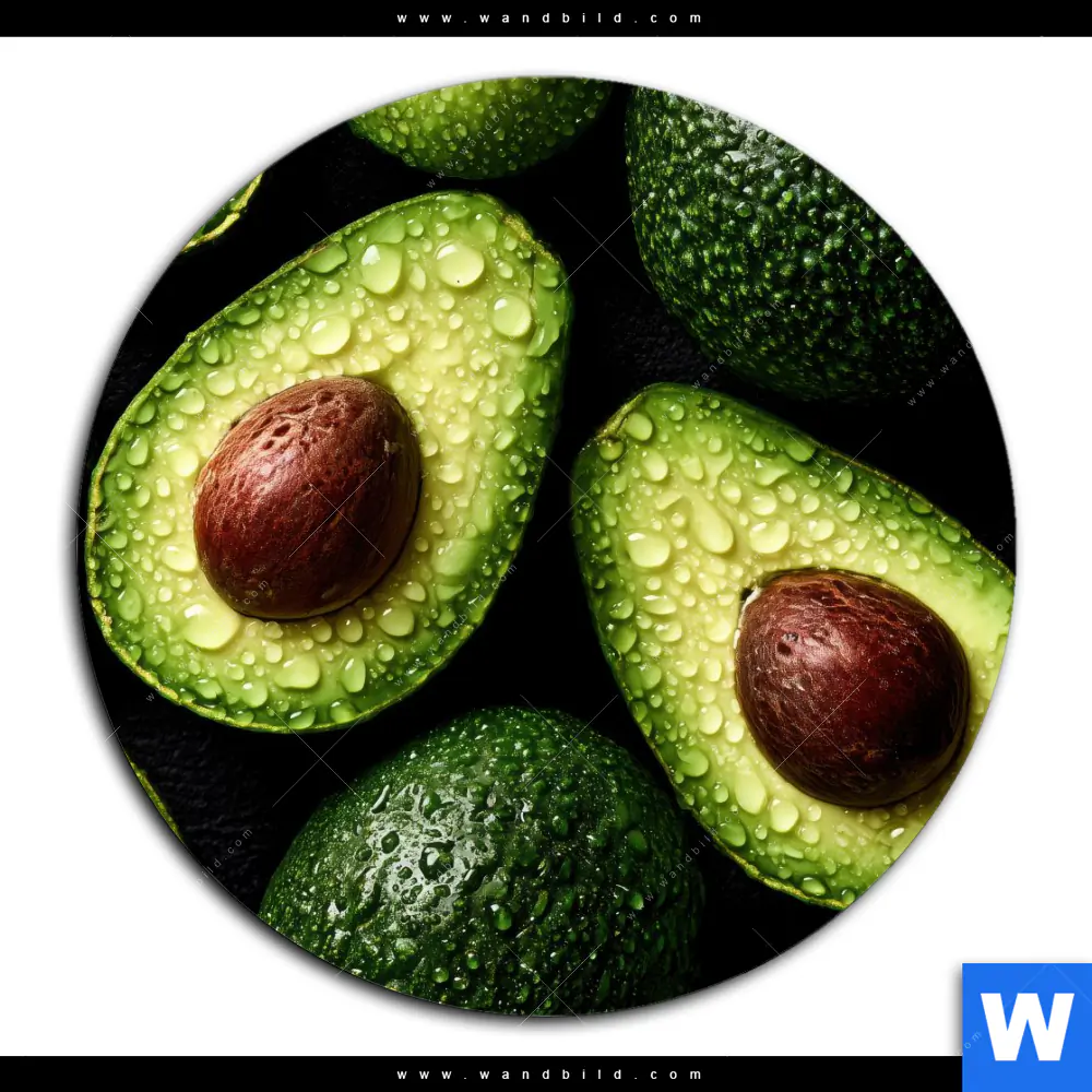 Acrylglasbild | Avocados mit Wassertropfen | Rund - Image 2
