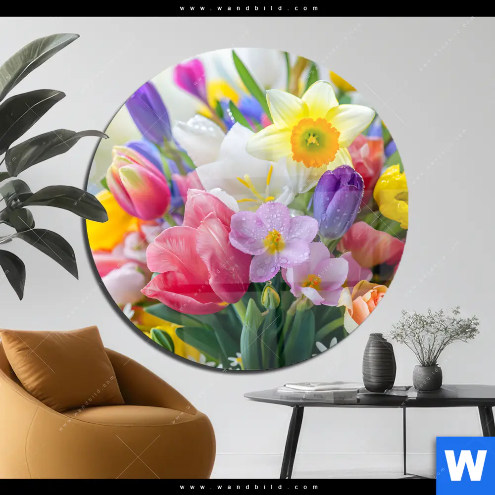Acrylglasbild | Farbenfrohe Frühlingsblüten | Rund