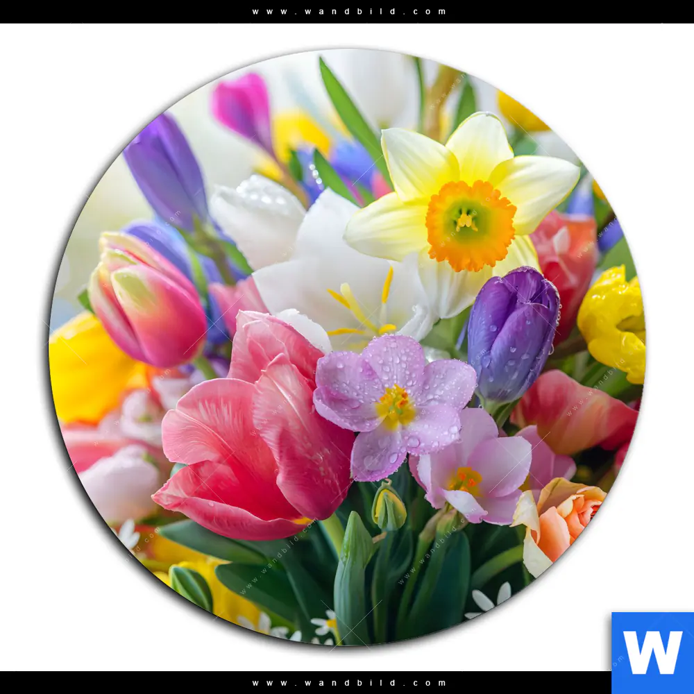 Acrylglasbild | Farbenfrohe Frühlingsblüten | Rund - Image 2