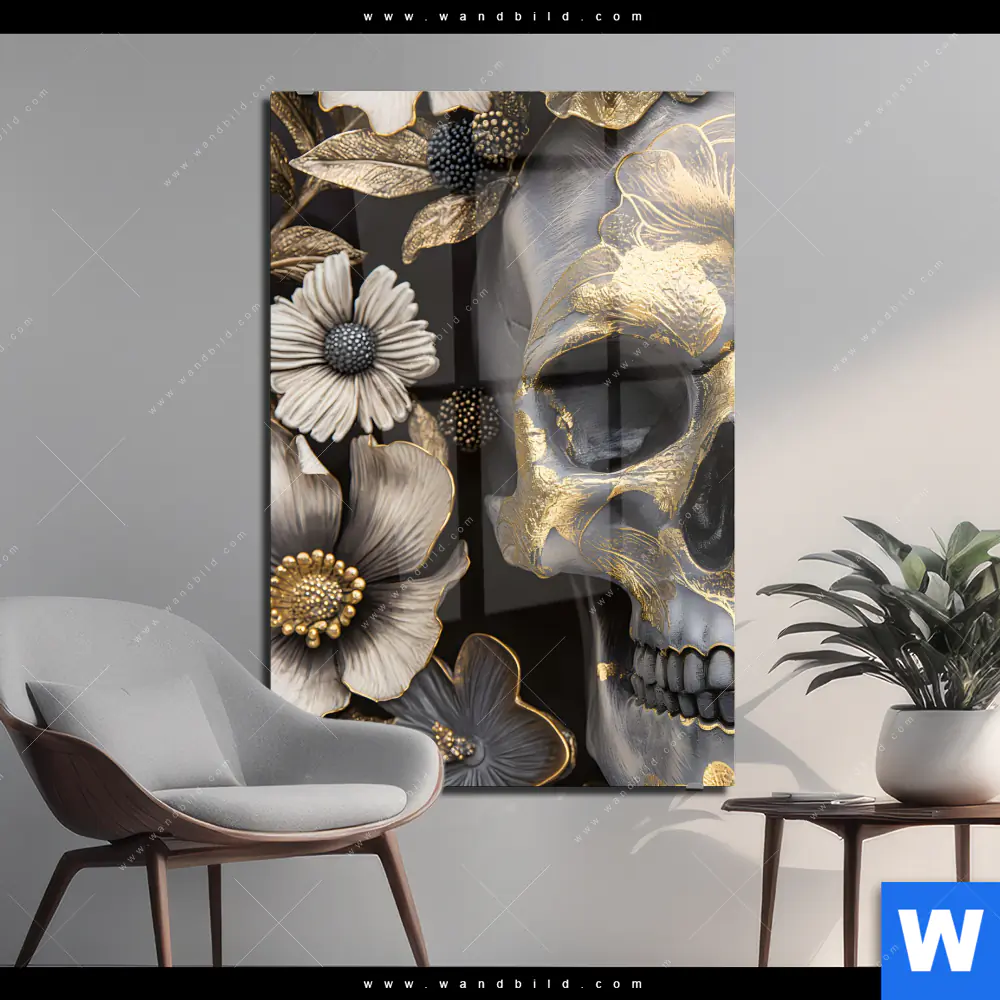 Acrylglasbild | Floraler Totenschädel | Hochformat