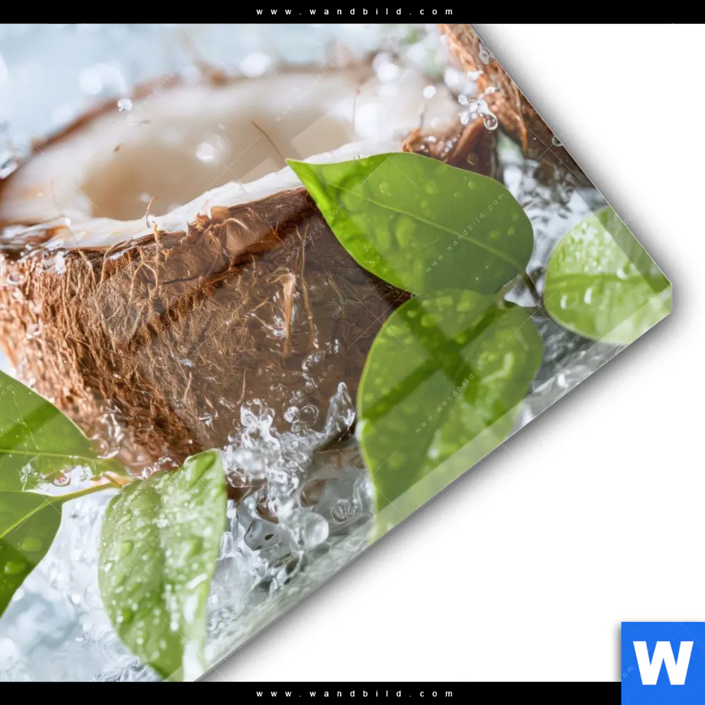 Acrylglasbild | Frische Kokosnuss im Wassersplash | Rund - Image 3