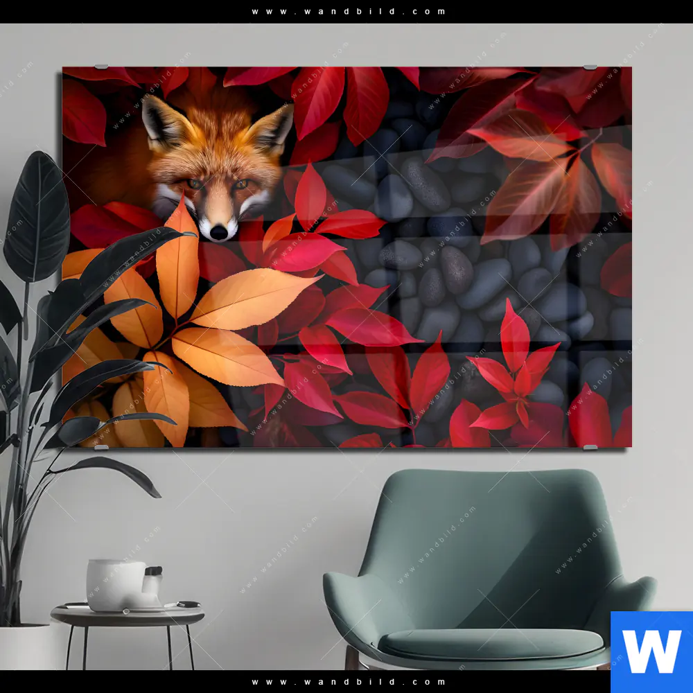 Acrylglasbild | Fuchs im Herbstlaub | Querformat