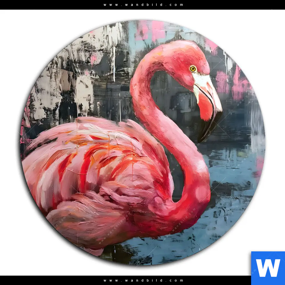 Acrylglasbild | Kunstvoller Flamingo | Rund - Image 2