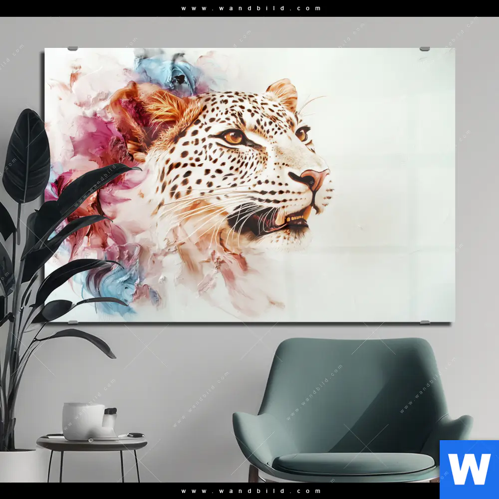 Acrylglasbild | Leopard in Farbexplosion | Querformat