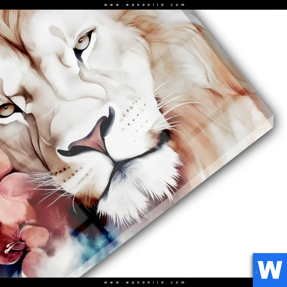 Acrylglasbild | Löwe mit Blumen | Rund - Image 3