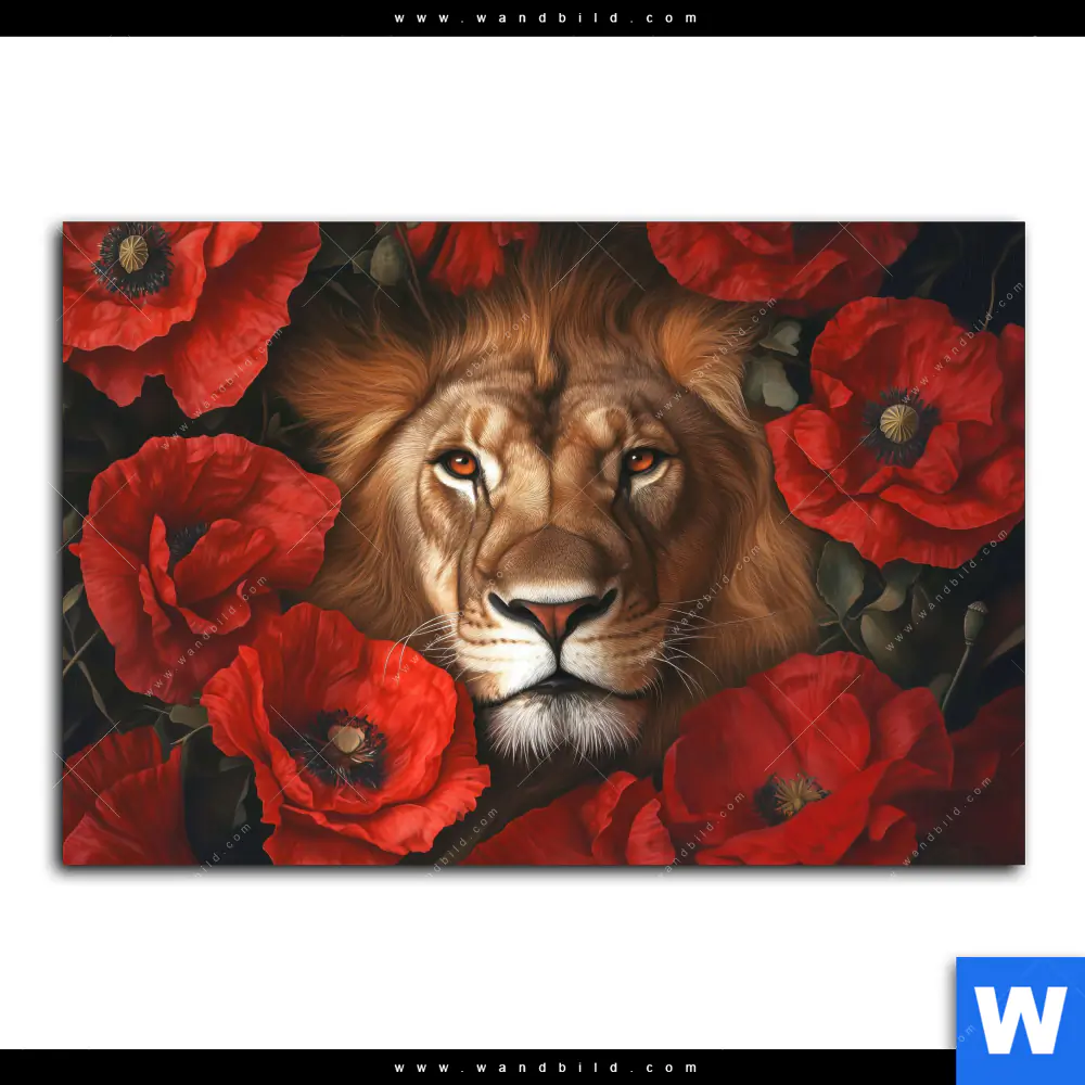Acrylglasbild | Löwe & Mohnblumen | Querformat - Image 2