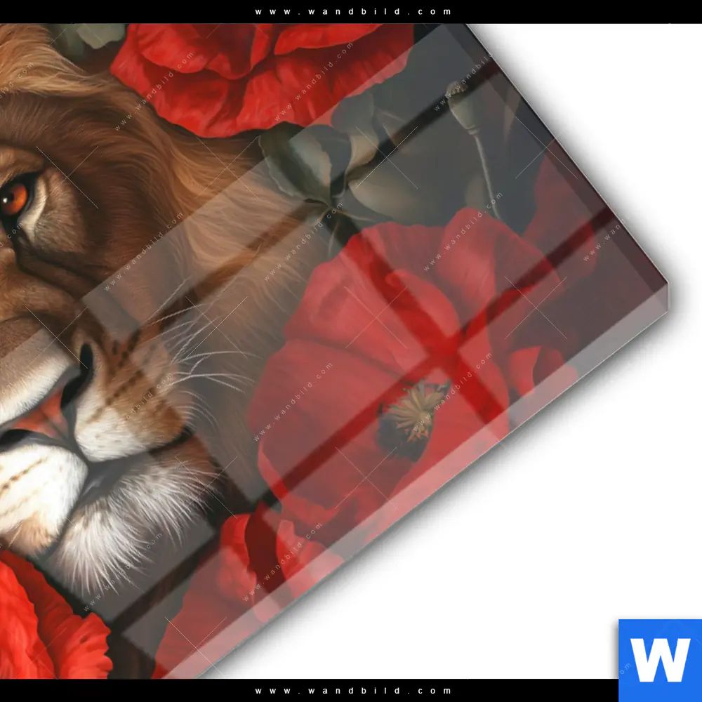 Acrylglasbild | Löwe & Mohnblumen | Querformat - Image 3