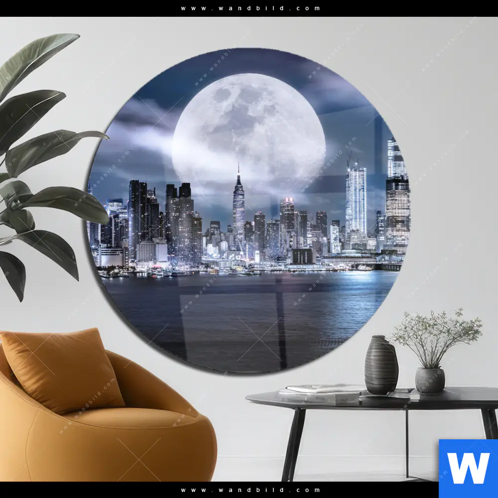 Acrylglasbild | Manhattan - Giganten im Silberlicht | Rund