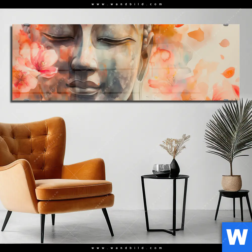 Acrylglasbild | Meditativer Buddha in Blumen | Panorama
