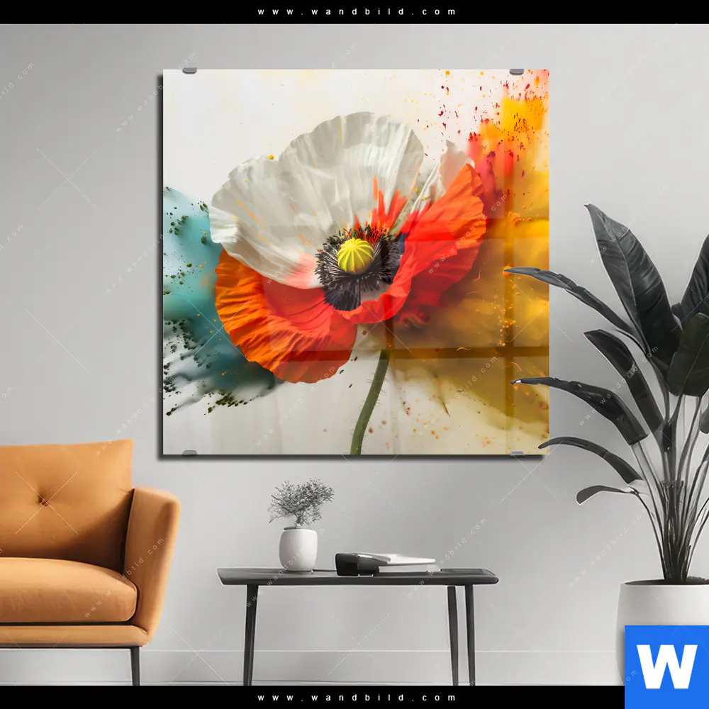 Acrylglasbild | Mohnblume im Farbnebel | Quadrat