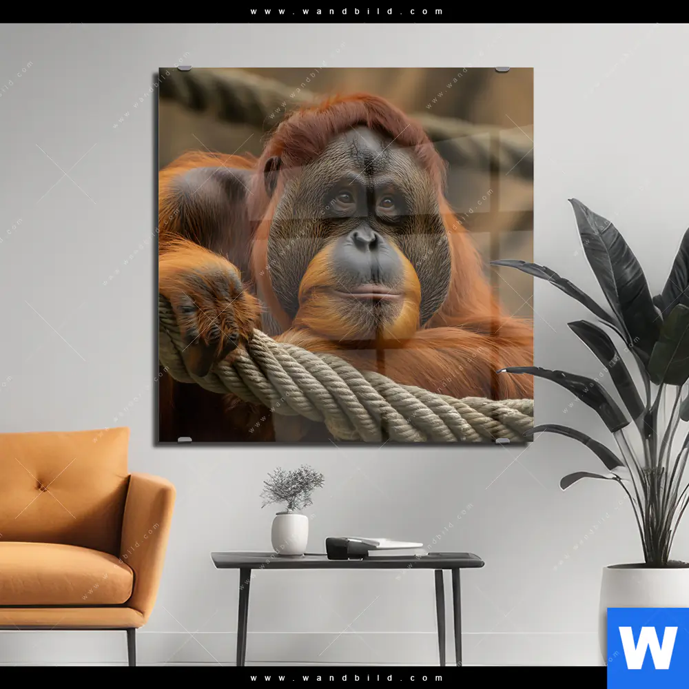 Acrylglasbild | Orang-Utan mit sanftem Blick | Quadrat