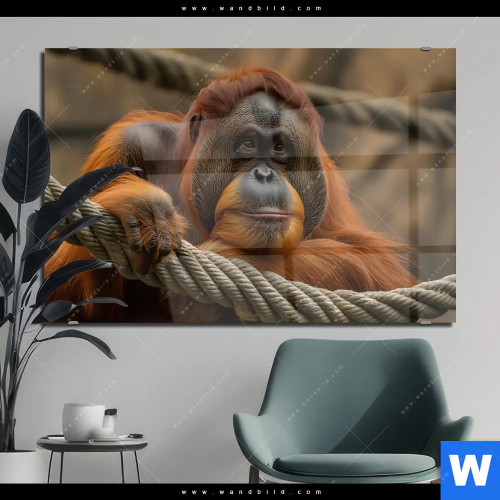 Acrylglasbild | Orang-Utan mit sanftem Blick | Querformat