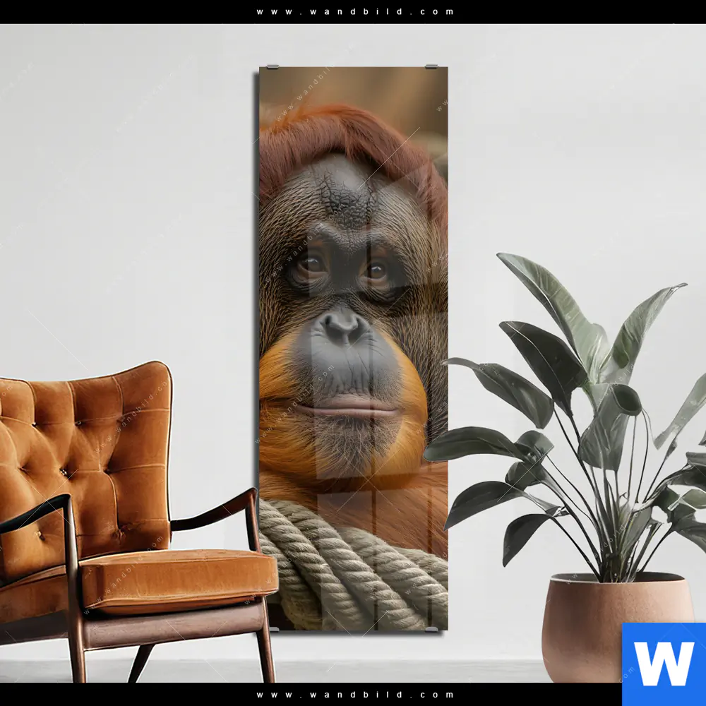 Acrylglasbild | Orang-Utan mit sanftem Blick | Schmal