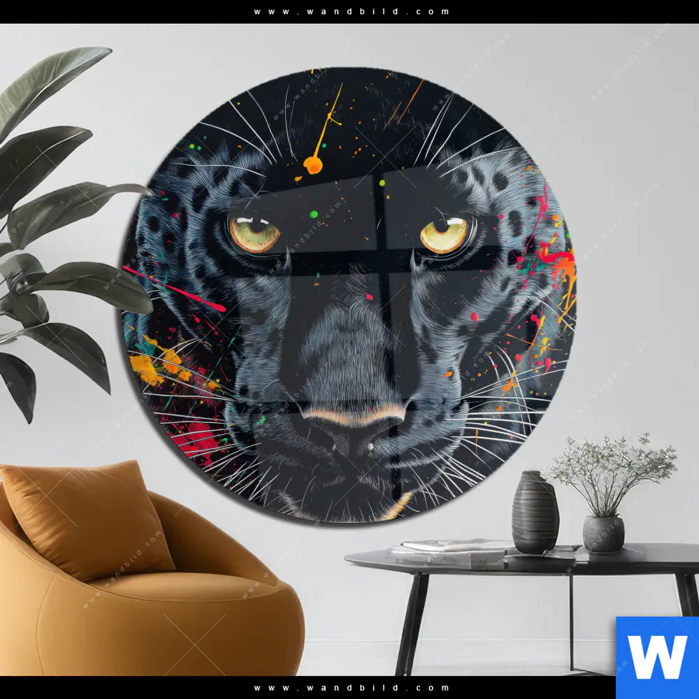 Acrylglasbild | Panther Farbexplosion | Rund