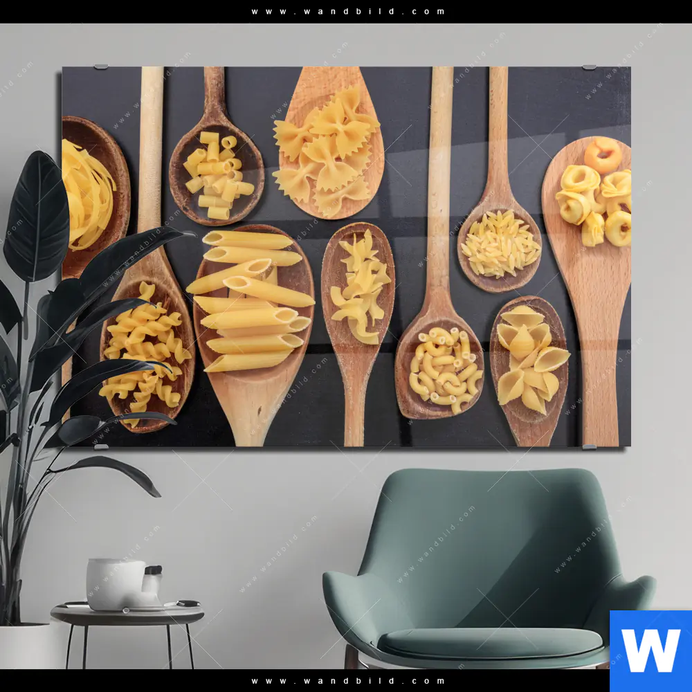 Acrylglasbild | Pasta auf Löffeln | Querformat
