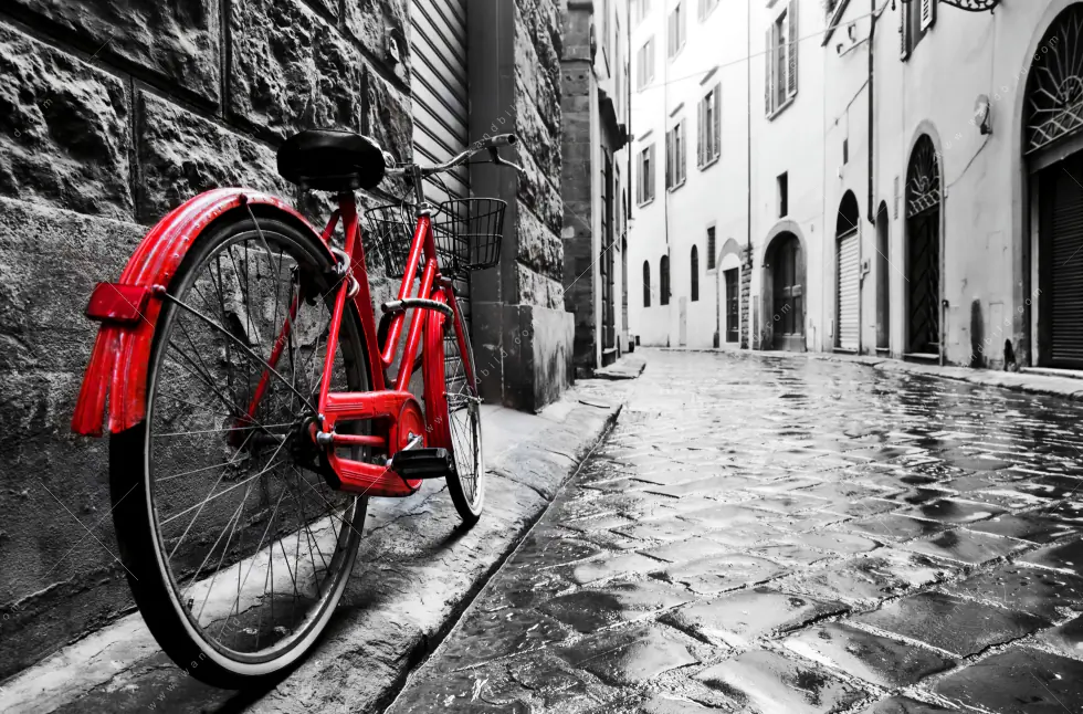 Acrylglasbild | Rotes Fahrrad in Gasse | Querformat - Image 5