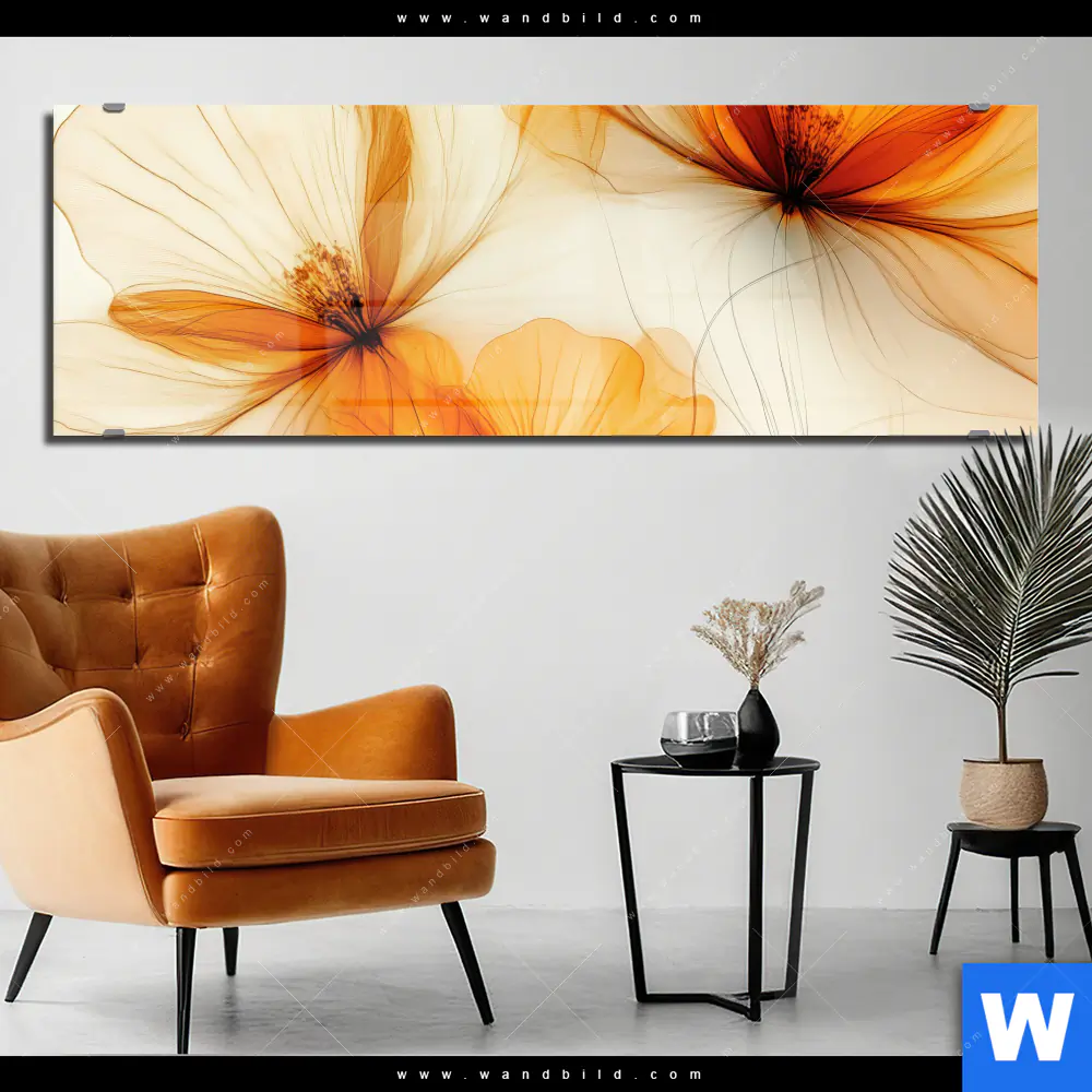 Acrylglasbild | Zarte Blüten in Orange | Panorama