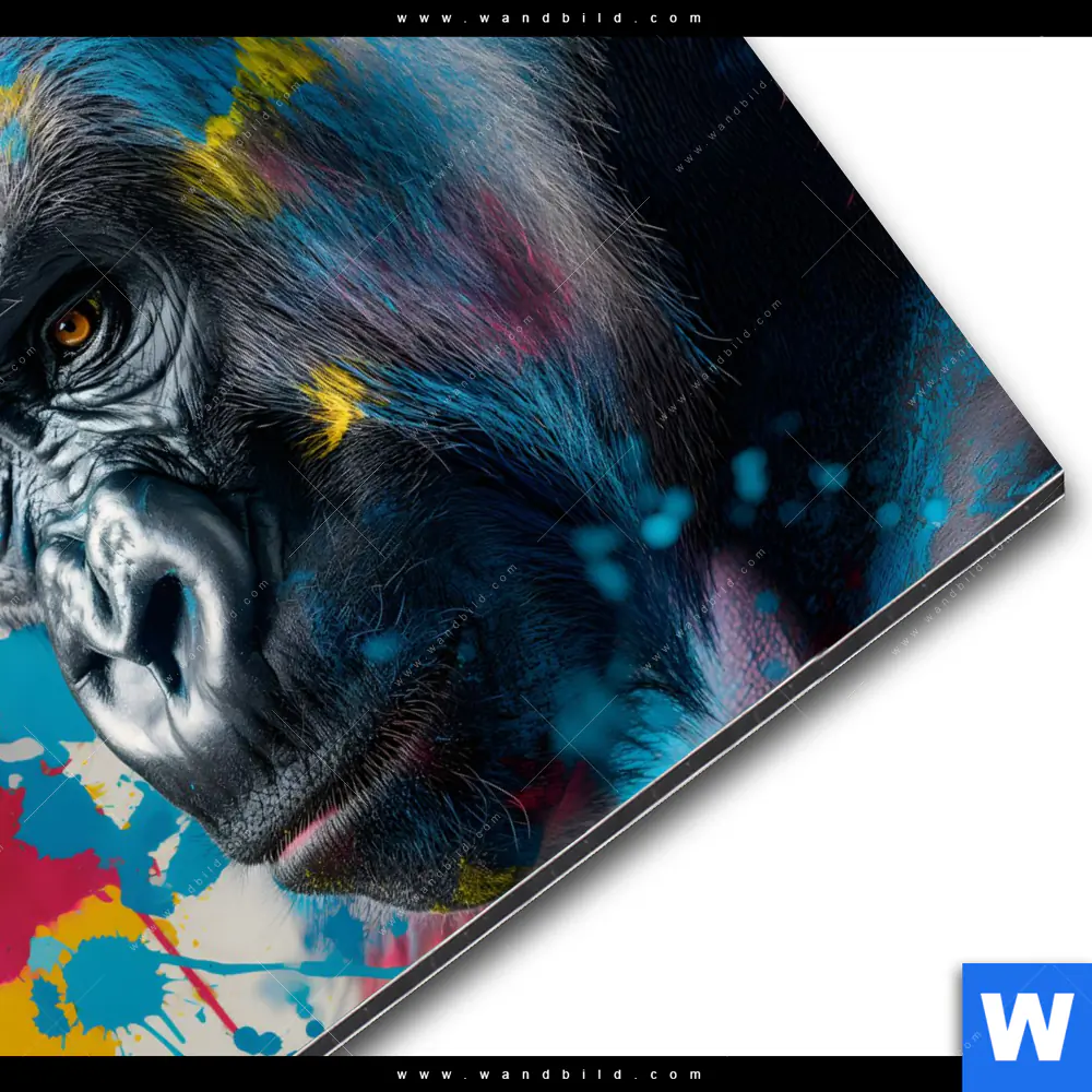 Alu-Dibond Bild | Bunter Gorilla mit Farbspritzern | Quadrat - Image 3