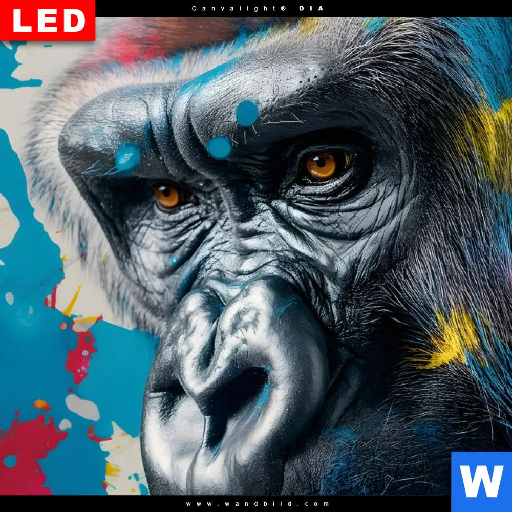 Alu-Dibond Bild | Bunter Gorilla mit Farbspritzern | Quadrat - Image 4