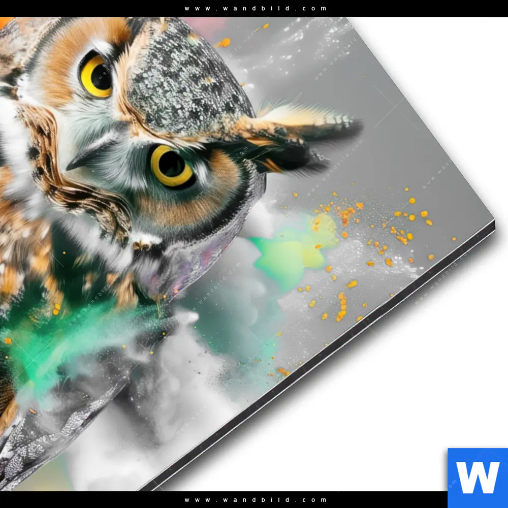Alu-Dibond Bild | Farbenexplosion mit Eule | Hochformat - Image 3