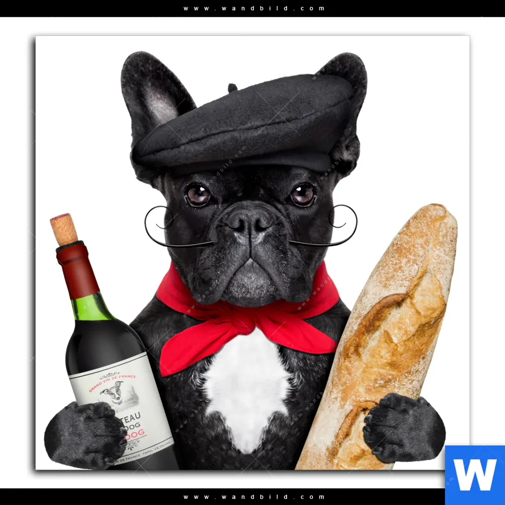 Alu-Dibond Bild | Französischer Bulldoggen-Charme mit Baguette & Wein | Quadrat - Image 2