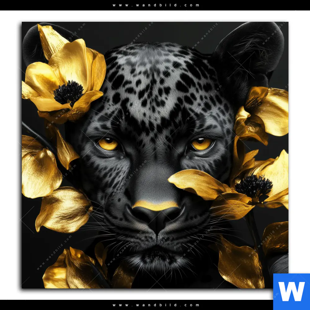 Alu-Dibond Bild | Goldblumen & Panther | Quadrat - Image 2