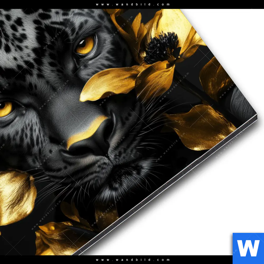 Alu-Dibond Bild | Goldblumen & Panther | Quadrat - Image 3