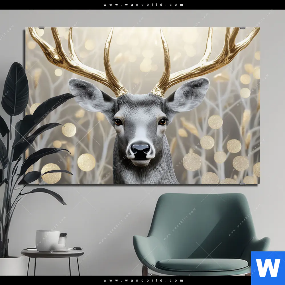 Alu-Dibond Bild | Hirsch mit goldenem Geweih | Querformat
