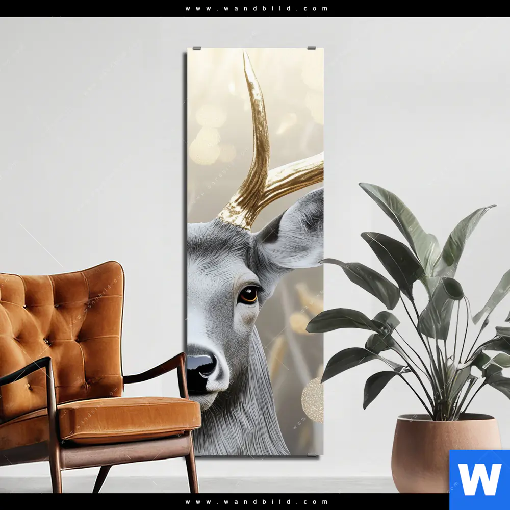 Alu-Dibond Bild | Hirsch mit goldenem Geweih | Schmal