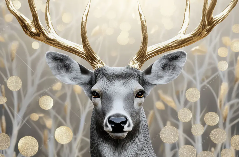 Alu-Dibond Bild | Hirsch mit goldenem Geweih | Schmal - Image 5