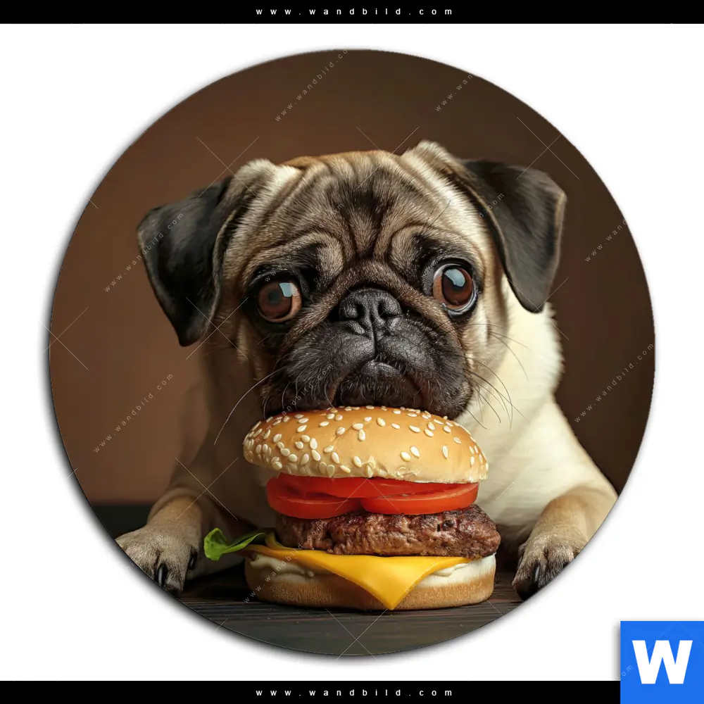 Alu-Dibond Bild | Mops mit Cheeseburger | Rund - Image 2