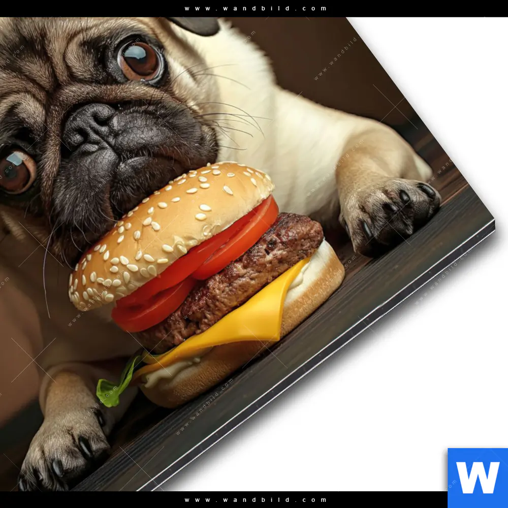 Alu-Dibond Bild | Mops mit Cheeseburger | Rund - Image 3