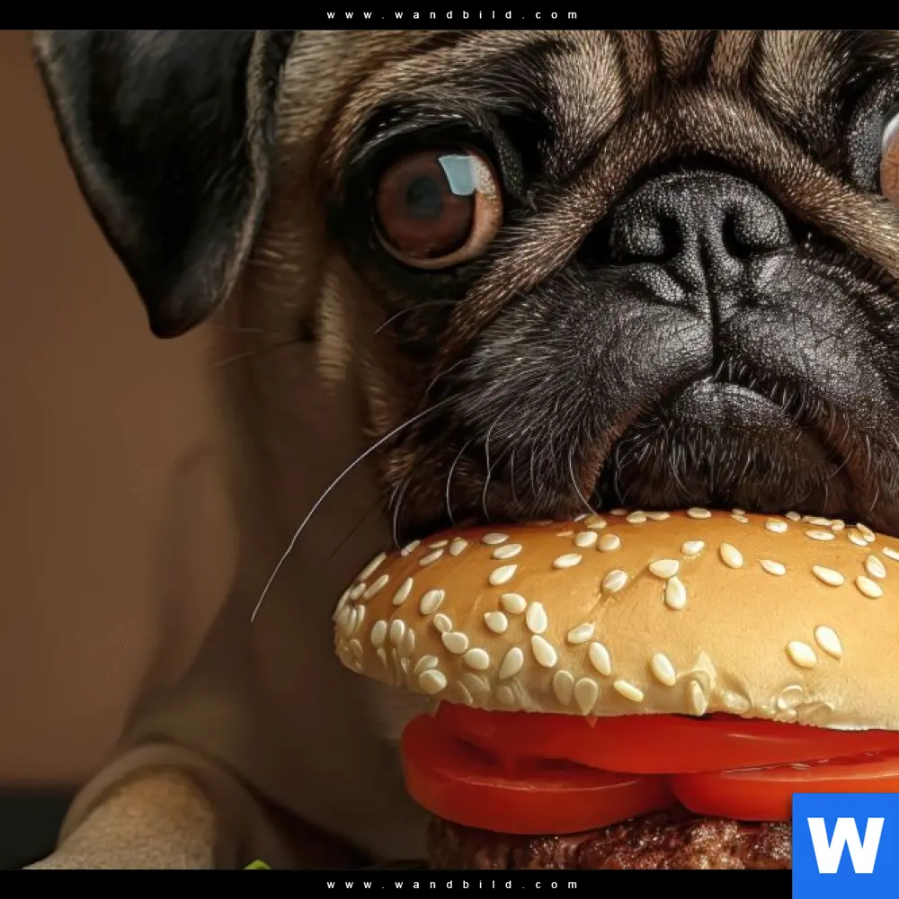 Alu-Dibond Bild | Mops mit Cheeseburger | Rund - Image 4