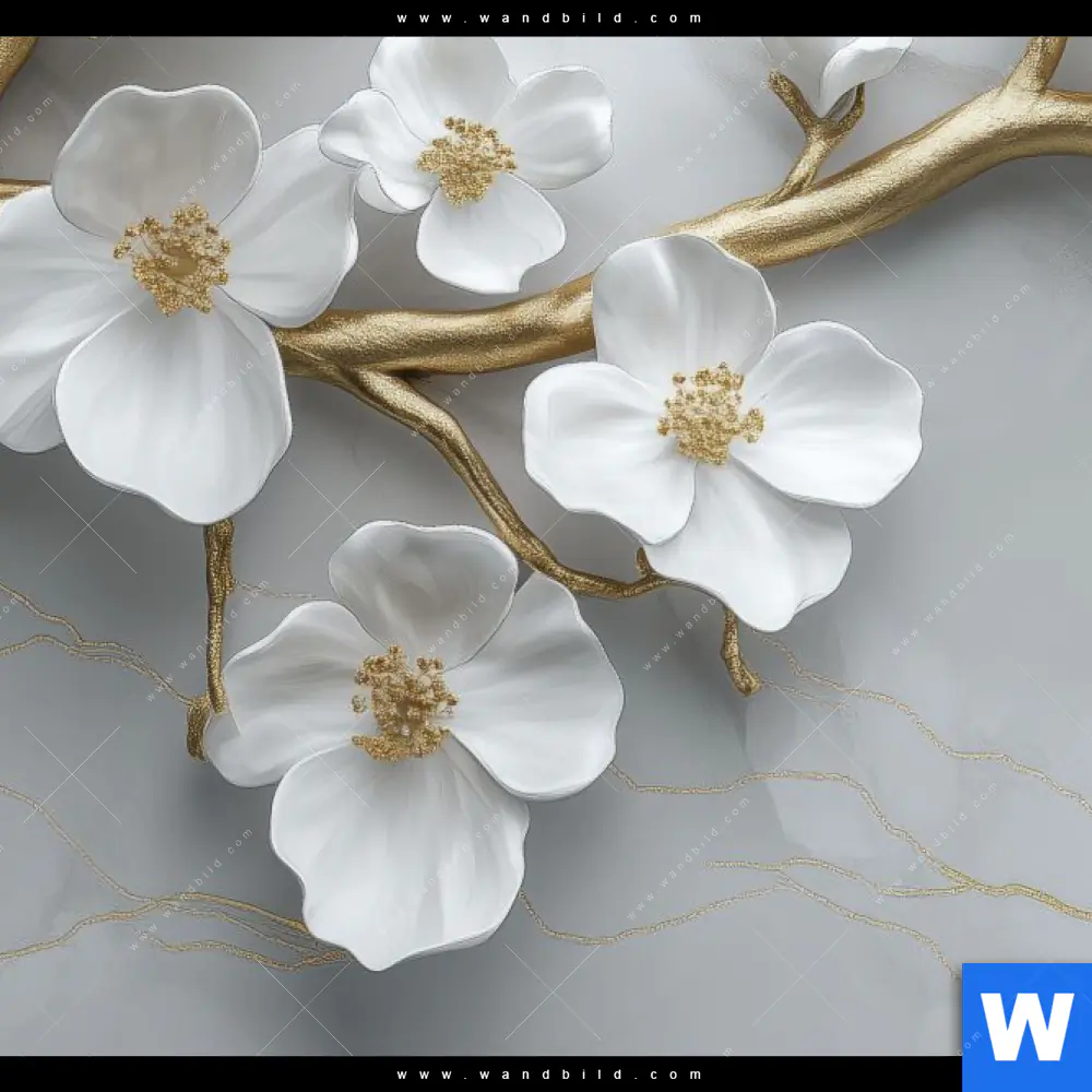 Alu-Dibond Bild | Weiße Blüten an Goldzweig | Rund - Image 4