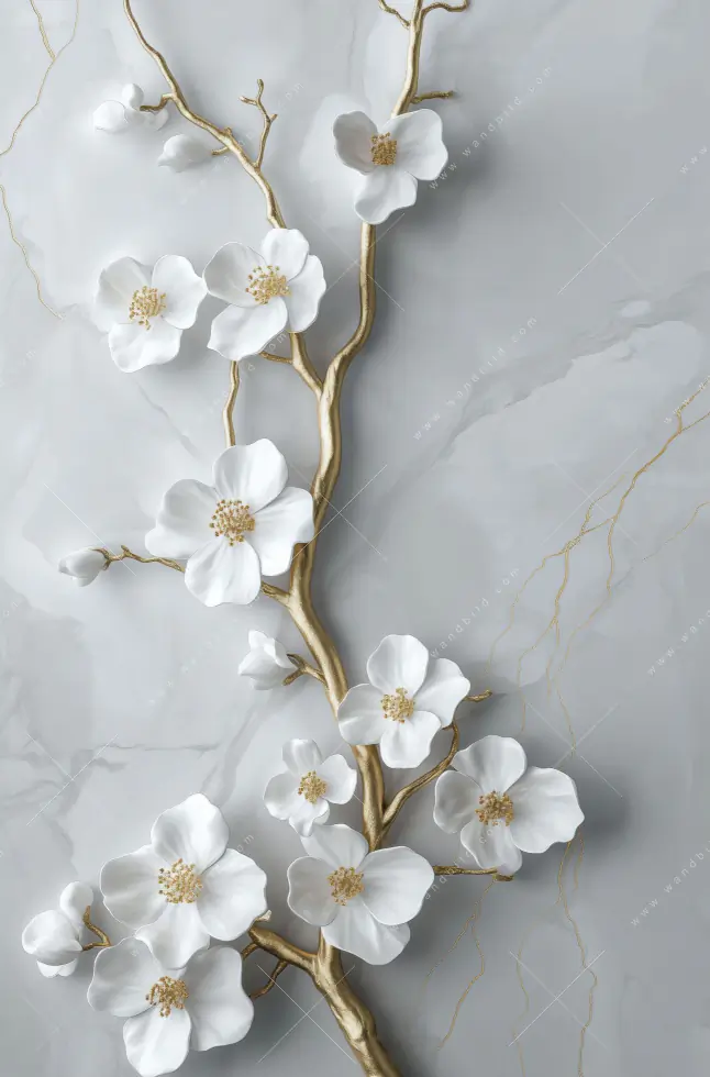 Alu-Dibond Bild | Weiße Blüten an Goldzweig | Rund - Image 5