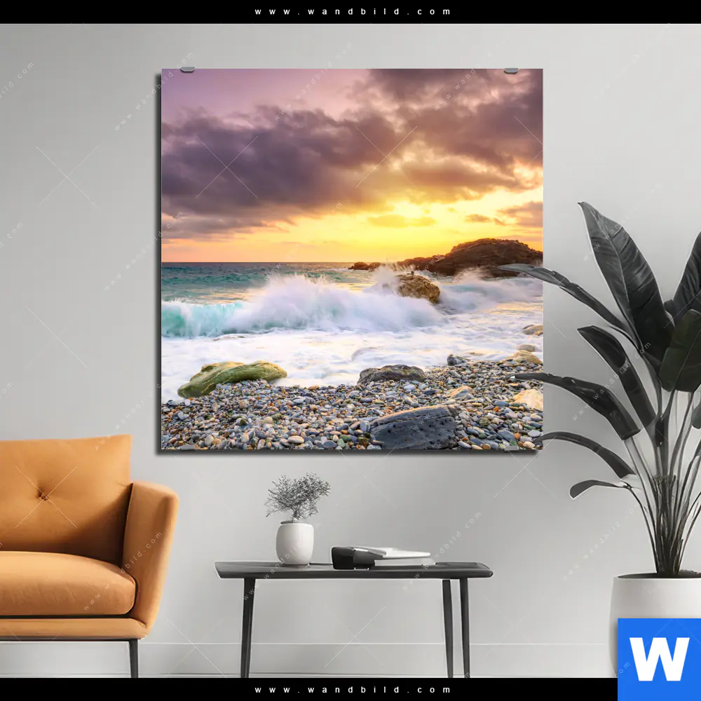 Alu-Dibond Bild | Wellen im Abendlicht | Quadrat