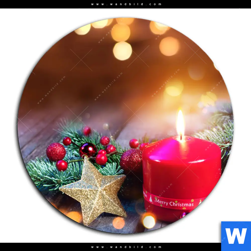 Aluminiumbild gebürstet | Adventskerze mit Weihnachtsschmuck | Rund - Image 2