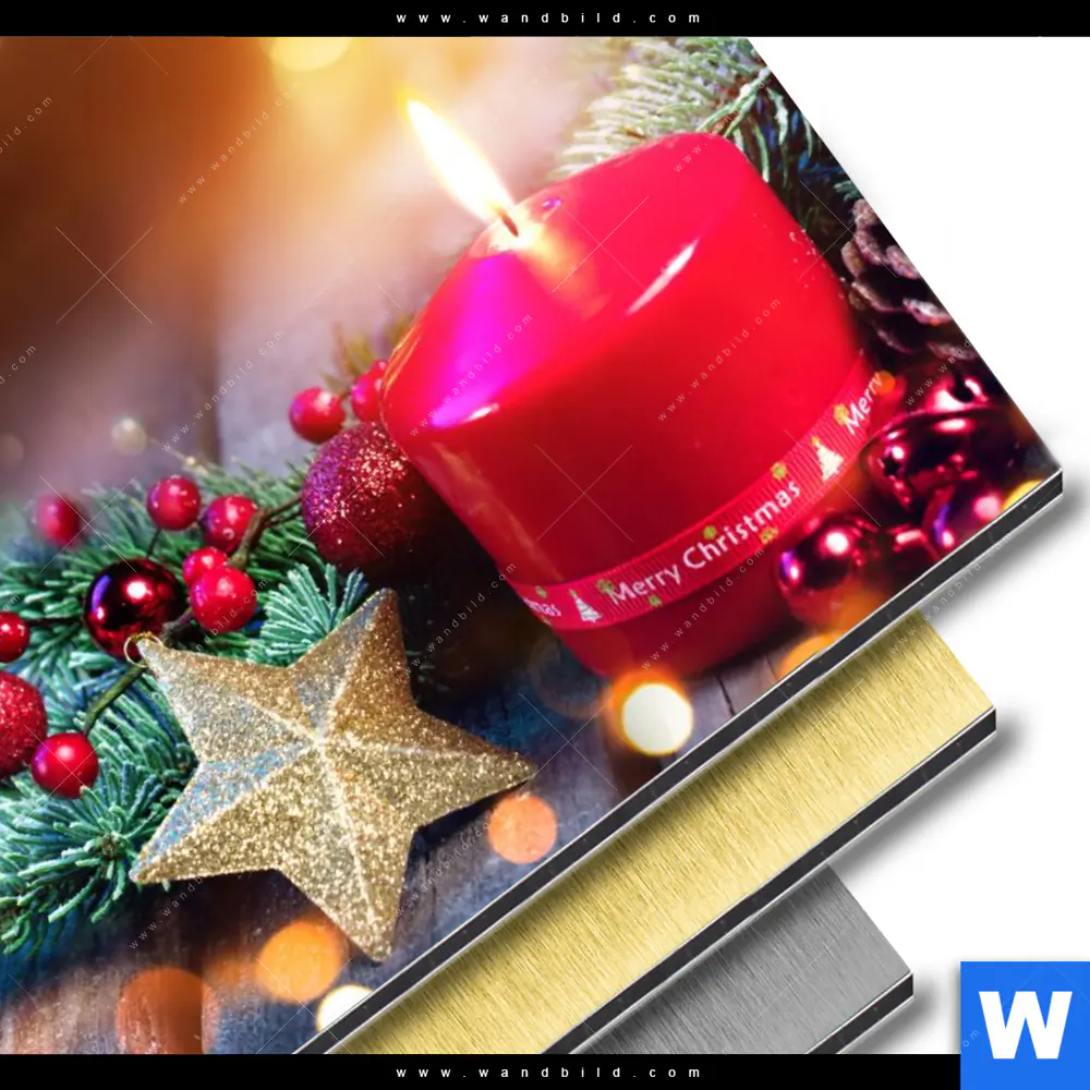 Aluminiumbild gebürstet | Adventskerze mit Weihnachtsschmuck | Rund - Image 3