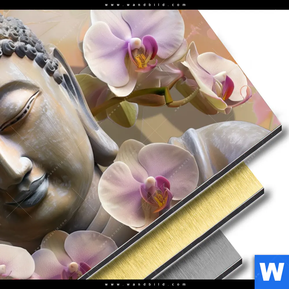 Aluminiumbild gebürstet | Buddha & Orchideen | Querformat - Image 3
