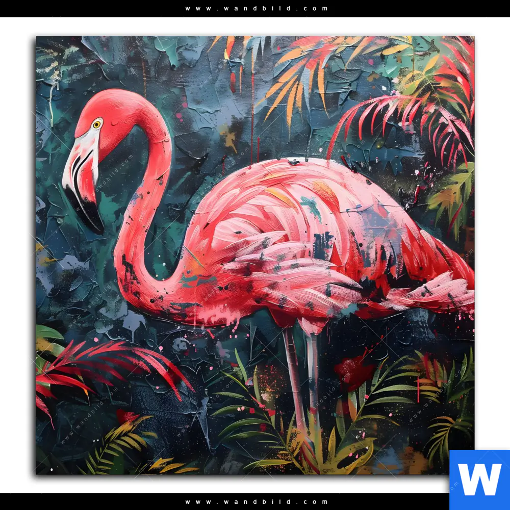 Aluminiumbild gebürstet | Flamingo - Dschungel Eleganz | Quadrat - Image 2