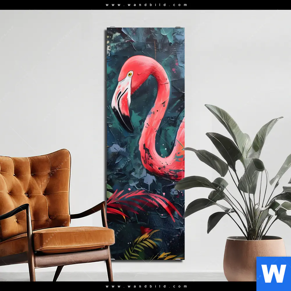 Aluminiumbild gebürstet | Flamingo - Dschungel Eleganz | Schmal