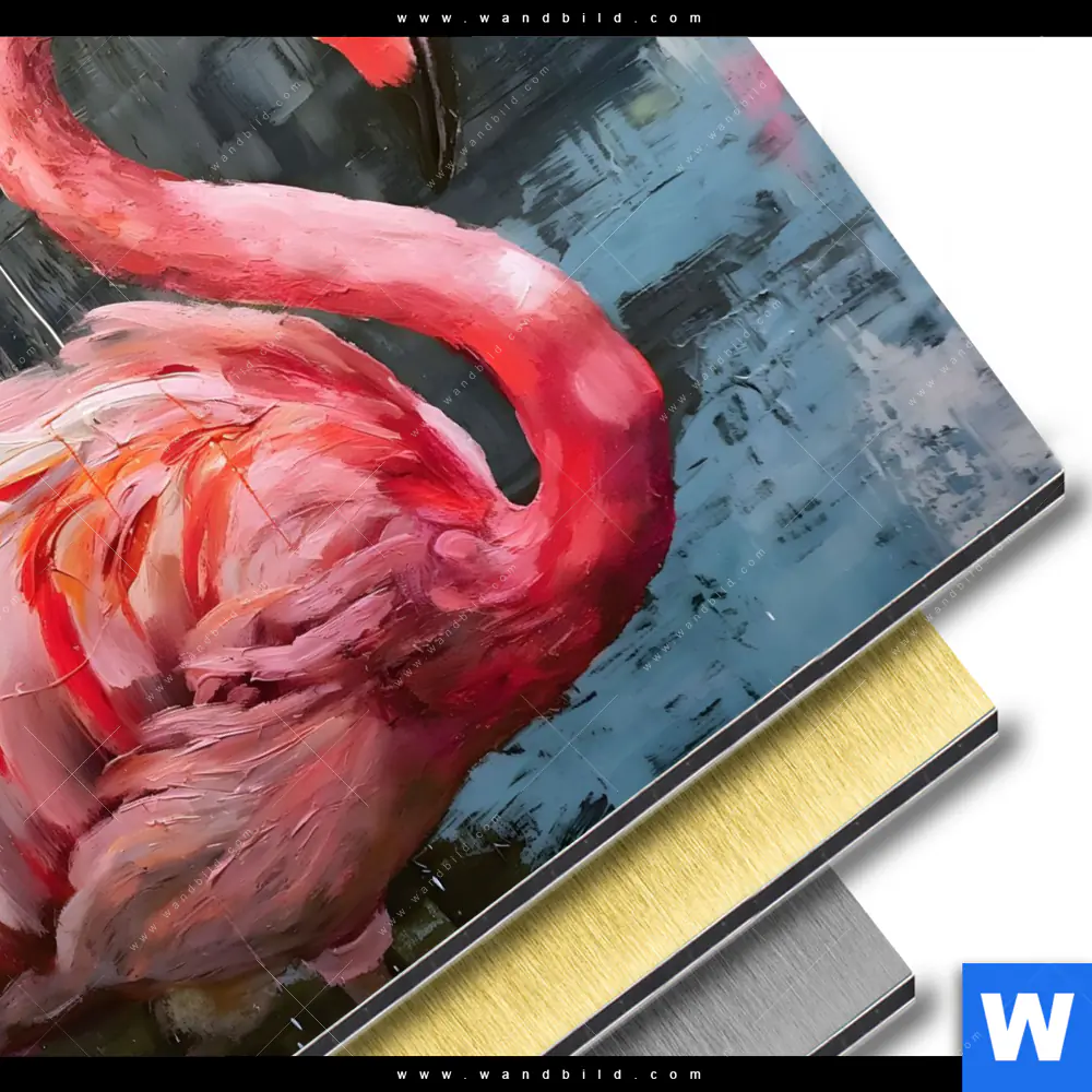 Aluminiumbild gebürstet | Kunstvoller Flamingo | Rund - Image 3