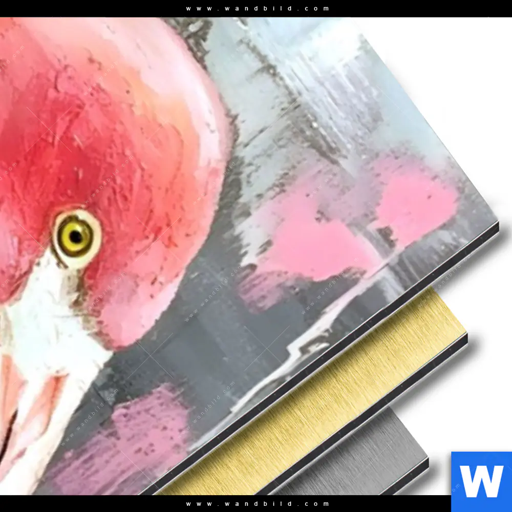 Aluminiumbild gebürstet | Kunstvoller Flamingo | Schmal - Image 3