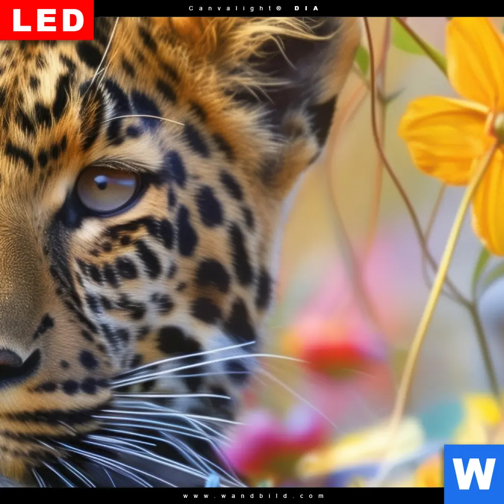 Aluminiumbild gebürstet | Leopard in blühender Wildnis | Querformat - Image 4