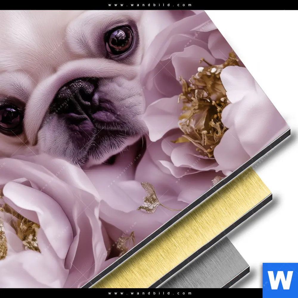 Aluminiumbild gebürstet | Mops im Blütenmeer | Rund - Image 3
