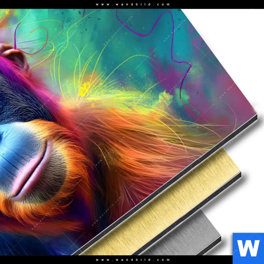 Aluminiumbild gebürstet | Orang-Utan in Regenbogenfarben | Querformat - Image 3