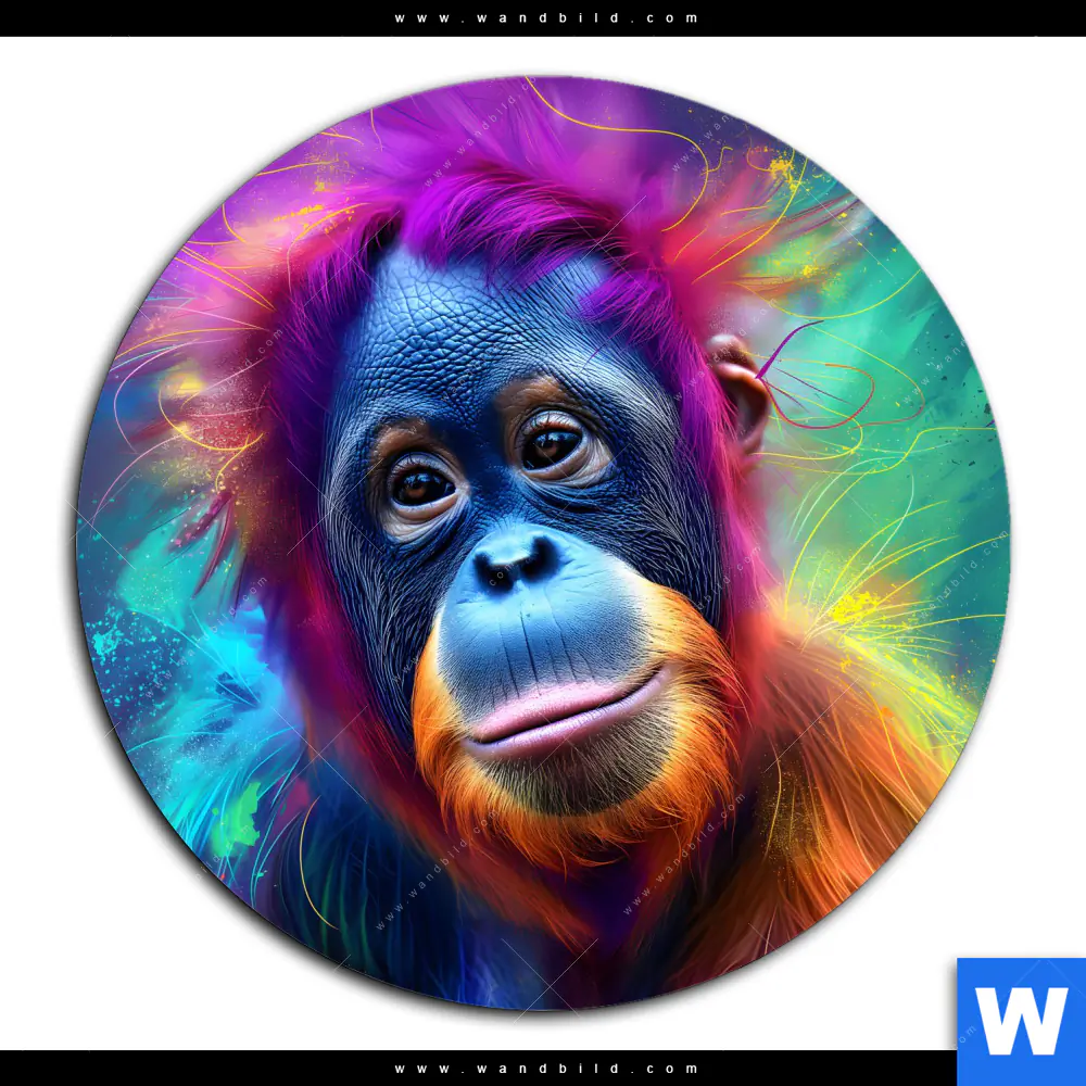 Aluminiumbild gebürstet | Orang-Utan in Regenbogenfarben | Rund - Image 2