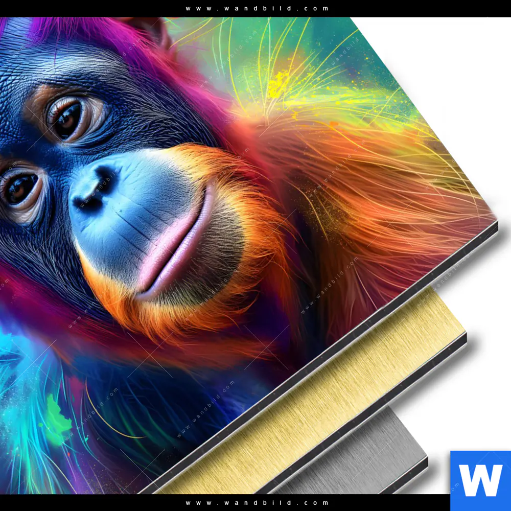Aluminiumbild gebürstet | Orang-Utan in Regenbogenfarben | Rund - Image 3