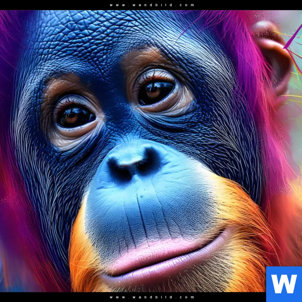 Aluminiumbild gebürstet | Orang-Utan in Regenbogenfarben | Rund - Image 4
